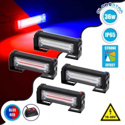 PRO Series ΣΕΤ 4 x Μπάρες Σήμανσης Οχήματος Αστυνομίας για Αυτοκίνητα & Φορτηγά 13 Προγραμμάτων Φωτισμού LED CREE CXB COB 36W DC 10-30V Αδιάβροχο IP65 Κόκκινο & Μπλε GloboStar