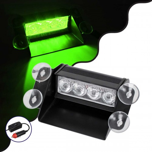 PRO Series Μπάρα Σήμανσης με Βεντούζες Στήριξης για Παρμπρίζ Οχήματος Security - Ασφαλείας για Αυτοκίνητα & Φορτηγά 9 Προγραμμάτων Φωτισμού STROBE LED SMD 4W DC 10-30V IP20 Πράσινο Globostar