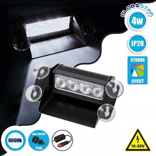 PRO Series Μπάρα Σήμανσης με Βεντούζες Στήριξης για Παρμπρίζ Οχήματος Ασθενοφόρου για Αυτοκίνητα & Φορτηγά 9 Προγραμμάτων Φωτισμού STROBE LED SMD 4W DC 10-30V IP20 Ψυχρό Λευκό 6000K Globostar