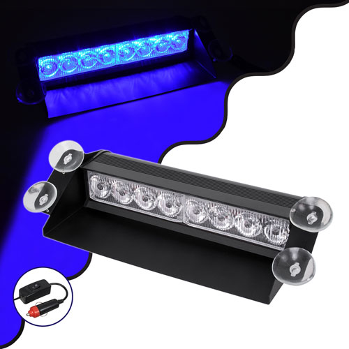 PRO Series Μπάρα Σήμανσης με Βεντούζες Στήριξης για Παρμπρίζ Οχήματος Αστυνομίας για Αυτοκίνητα & Φορτηγά 9 Προγραμμάτων Φωτισμού STROBE LED SMD 8W DC 10-30V IP20 Μπλε Globostar