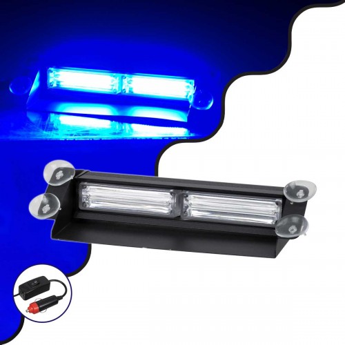 PRO Series Μπάρα Σήμανσης με Βεντούζες για Παρμπρίζ Οχήματος Αστυνομίας για Αυτοκίνητα & Φορτηγά 13 Προγραμμάτων Φωτισμού STROBE LED CREE CXB COB 18W DC 10-30V IP20 Μπλε GloboStar