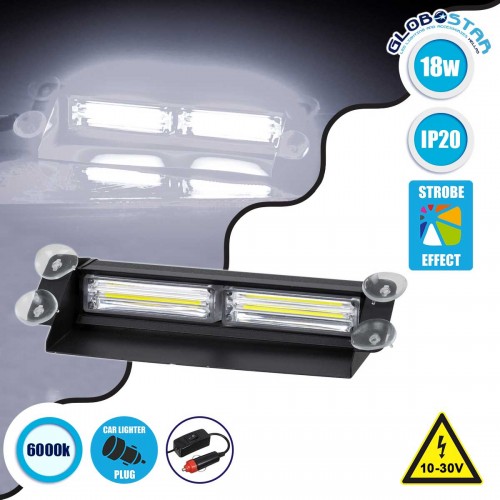 PRO Series Μπάρα Σήμανσης με Βεντούζες για Παρμπρίζ Οχήματος Ασθενοφόρου για Αυτοκίνητα & Φορτηγά 13 Προγραμμάτων Φωτισμού LED CREE CXB COB 18W DC 10-30V IP20 Ψυχρό Λευκό 6000K GloboStar