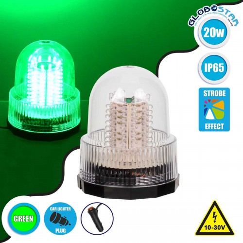 PRO Series Φάρος Σήμανσης Οχήματος Security - Ασφαλείας για Αυτοκίνητα & Φορτηγά 6 Προγραμμάτων Φωτισμού STROBE LED 20W DC 10-30V Αδιάβροχος IP65 Πράσινο Globostar