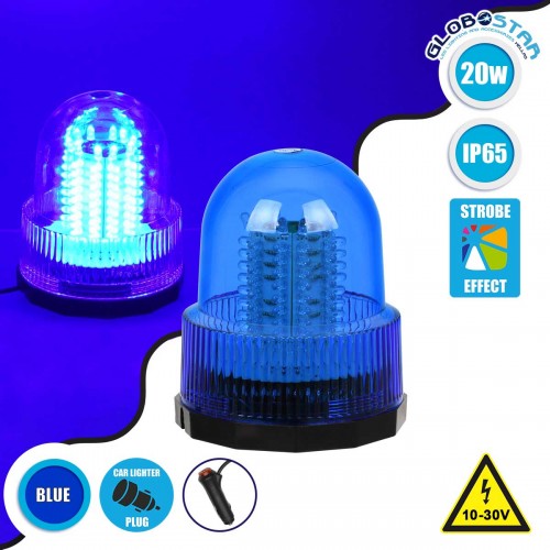 PRO Series Φάρος Σήμανσης Οχήματος Αστυνομίας για Αυτοκίνητα & Φορτηγά 6 Προγραμμάτων Φωτισμού STROBE LED 20W DC 10-30V Αδιάβροχος IP65 Μπλε Globostar