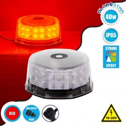 PRO Series Φάρος Σήμανσης Οχήματος Πυροσβεστικής για Αυτοκίνητα & Φορτηγά 6 Προγραμμάτων Φωτισμού STROBE LED 40W DC 10-30V Αδιάβροχος IP65 Κόκκινο Globostar