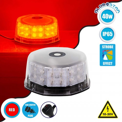 PRO Series Φάρος Σήμανσης Οχήματος Πυροσβεστικής για Αυτοκίνητα & Φορτηγά 6 Προγραμμάτων Φωτισμού STROBE LED 40W DC 10-30V Αδιάβροχος IP65 Κόκκινο Globostar