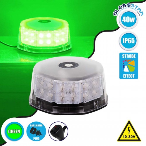 PRO Series Φάρος Σήμανσης Οχήματος Security - Ασφαλείας για Αυτοκίνητα & Φορτηγά 6 Προγραμμάτων Φωτισμού STROBE LED 40W DC 10-30V Αδιάβροχος IP65 Πράσινο Globostar