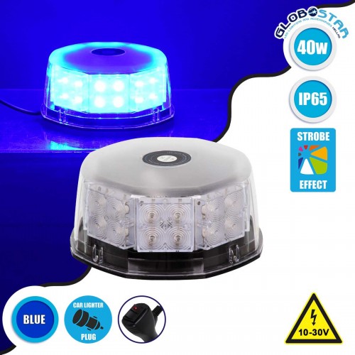 PRO Series Φάρος Σήμανσης Οχήματος Αστυνομίας για Αυτοκίνητα & Φορτηγά 6 Προγραμμάτων Φωτισμού STROBE LED 40W DC 10-30V Αδιάβροχος IP65 Μπλε Globostar