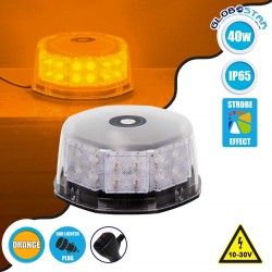 PRO Series Φάρος Σήμανσης Οχήματος Οδικής Βοήθειας για Αυτοκίνητα & Φορτηγά 6 Προγραμμάτων Φωτισμού STROBE LED 40W DC 10-30V Αδιάβροχος IP65 Πορτοκαλί Globostar