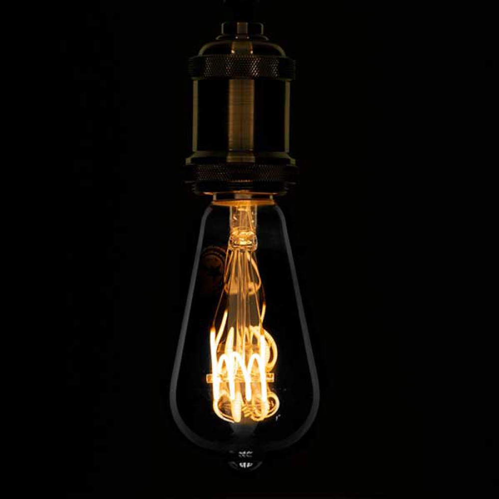 Λάμπα E27 ST64 Αχλάδι LED SOFT T SPIRAL FILAMENT 6W 470 lm 320° AC 85-265V Edison Retro με Φιμέ Γυαλί Θερμό Λευκό 2700 K Dimmable