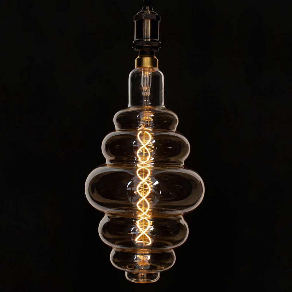 Λάμπα LED Soft S Spiral Filament E27 BH200 GRAPES Γλόμπος 8W 560lm 360° AC 220-240V IP20 Φ20 x Υ41cm Ultra Θερμό Λευκό 2200K με Μελί Γυαλί - Dimmable