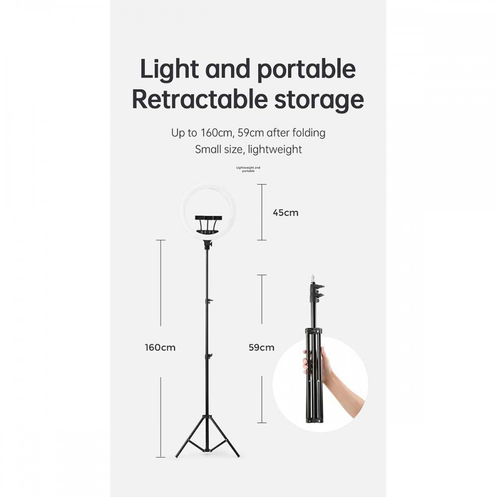 JOYROOM Φωτιστικό Δαχτυλίδι με Ρυθμιζόμενο Τρίποδα JR-ZS228, 18”, Μαύρο Με Ασύρματο Χειριστήριο RF 2.4Ghz Εναλλαγής 3 Χρωμάτων