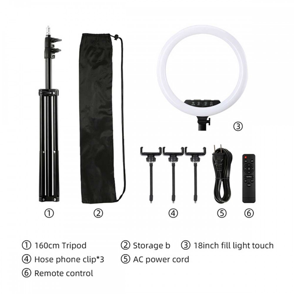 JOYROOM Φωτιστικό Δαχτυλίδι με Ρυθμιζόμενο Τρίποδα JR-ZS228, 18”, Μαύρο Με Ασύρματο Χειριστήριο RF 2.4Ghz Εναλλαγής 3 Χρωμάτων