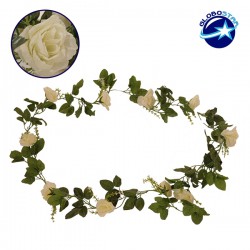 Τεχνητό Κρεμαστό Φυτό Διακοσμητική Γιρλάντα Μήκους 2.2 μέτρων με 10 X Μεγάλα Τριαντάφυλλα Λευκά GloboStar