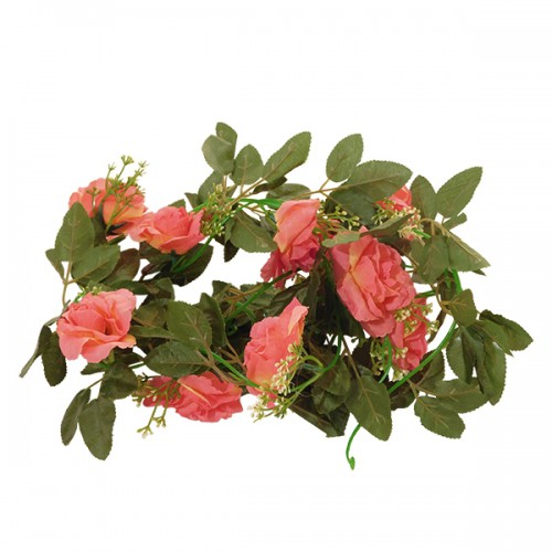 Τεχνητό Κρεμαστό Φυτό Διακοσμητική Γιρλάντα Μήκους 2.2 μέτρων με 10 X Μεγάλα Τριαντάφυλλα Κοραλί GloboStar