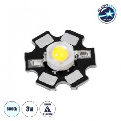 High Power Star LED - Υψηλής Ισχύος Star LED 3W DC 3.2V Ψυχρό Λευκό 6000K Φ2 x Υ0.6cm - GloboStar