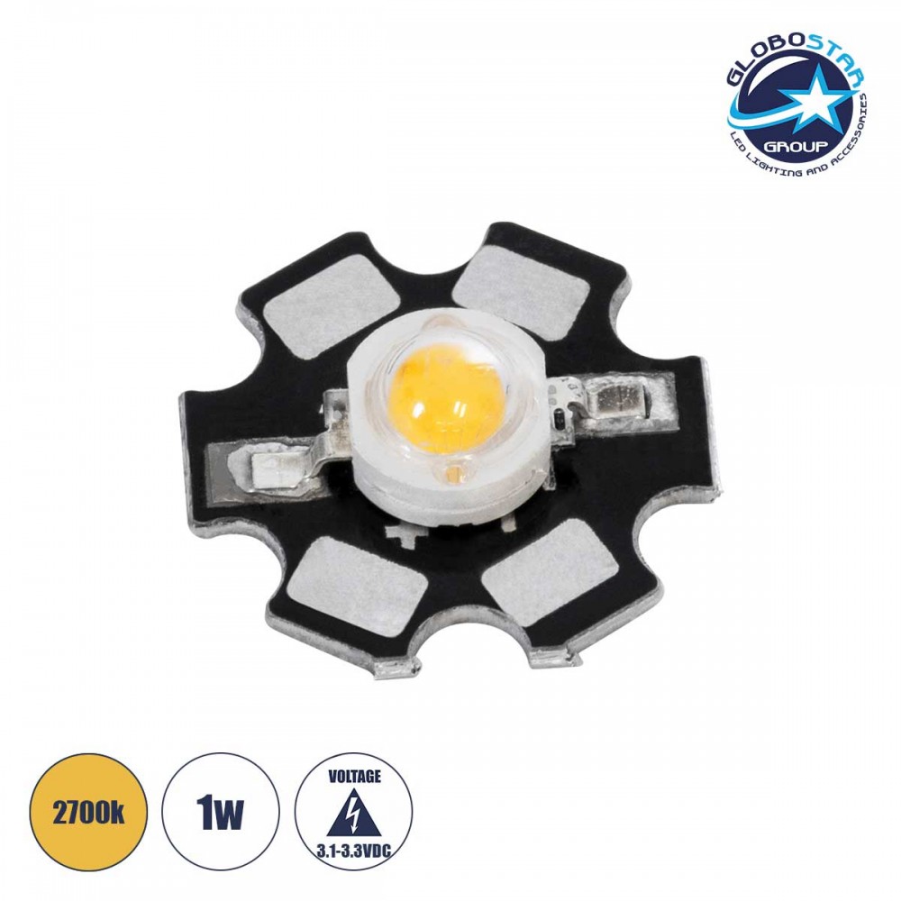 High Power Star LED - Υψηλής Ισχύος Star LED 1W DC 3.2V Θερμό Λευκό 2700K Φ2 x Υ0.6cm - GloboStar
