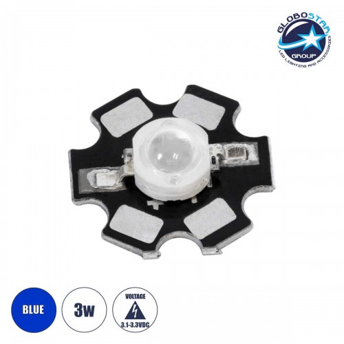 High Power Star LED - Υψηλής Ισχύος Star LED 3W DC 3.2V Μπλε Φ2 x Υ0.6cm - GloboStar