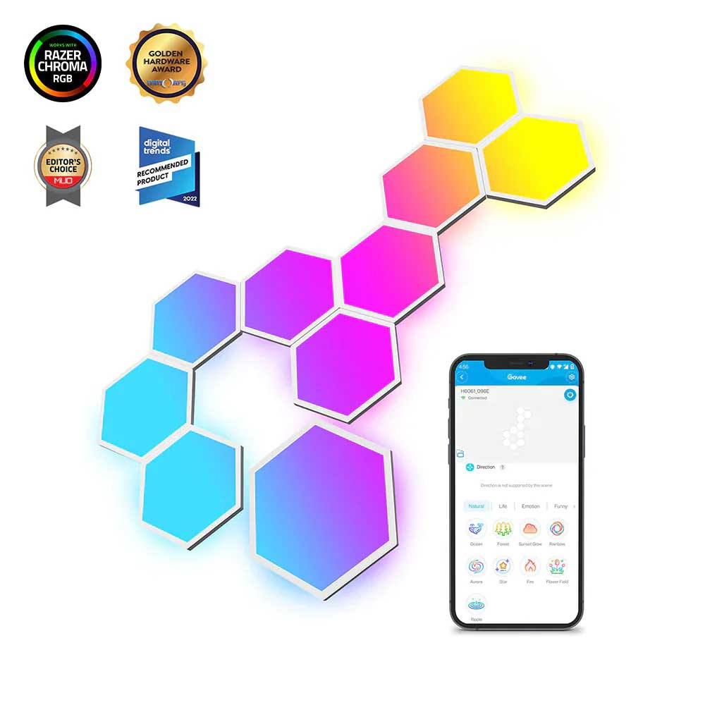 Govee Glide Hexagon Light Panels RGBIC Wi-Fi + Bluetooth 36W 24V -10τμχ  ( H6061 )