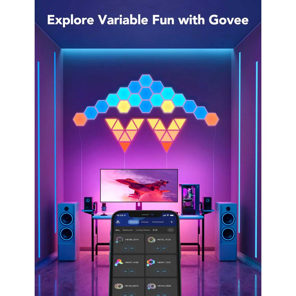 Govee Glide Hexagon Light Panels RGBIC Wi-Fi + Bluetooth 36W 24V -10τμχ  ( H6061 )