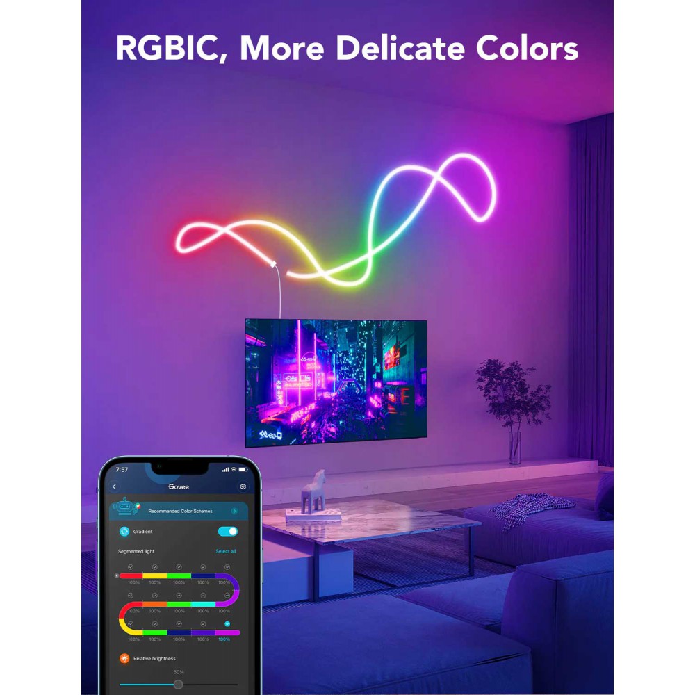 Govee RGBIC LED Neon Rope Light Wi-Fi + Bluetooth 3m 36W 24V IP67 ( H61A0 )