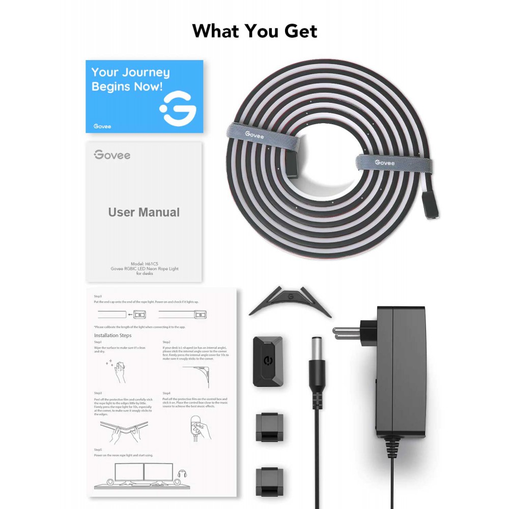 Govee RGBIC LED Neon Rope Light Για Γραφείο - Wi-Fi + Bluetooth 36W 24V 3m ( H61C3 )