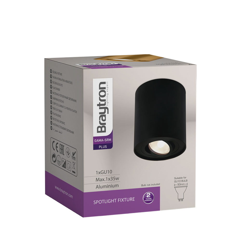 Σποτ Οροφής Μαύρο Κύλινδρος 1xGU10 GAMA-SRM - Braytron