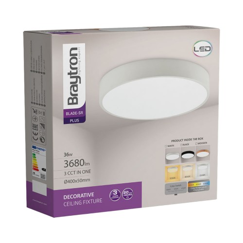 Πλαφονιέρα Blade 36W, CCT, 3680 lm, 40cm Λευκή - Braytron
