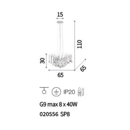 Κρεμαστό Κλασσικό Φωτιστικό Με Κρύσταλλα 8x G9 40W ø65cm AUDI-77 SP8 IDEAL LUX