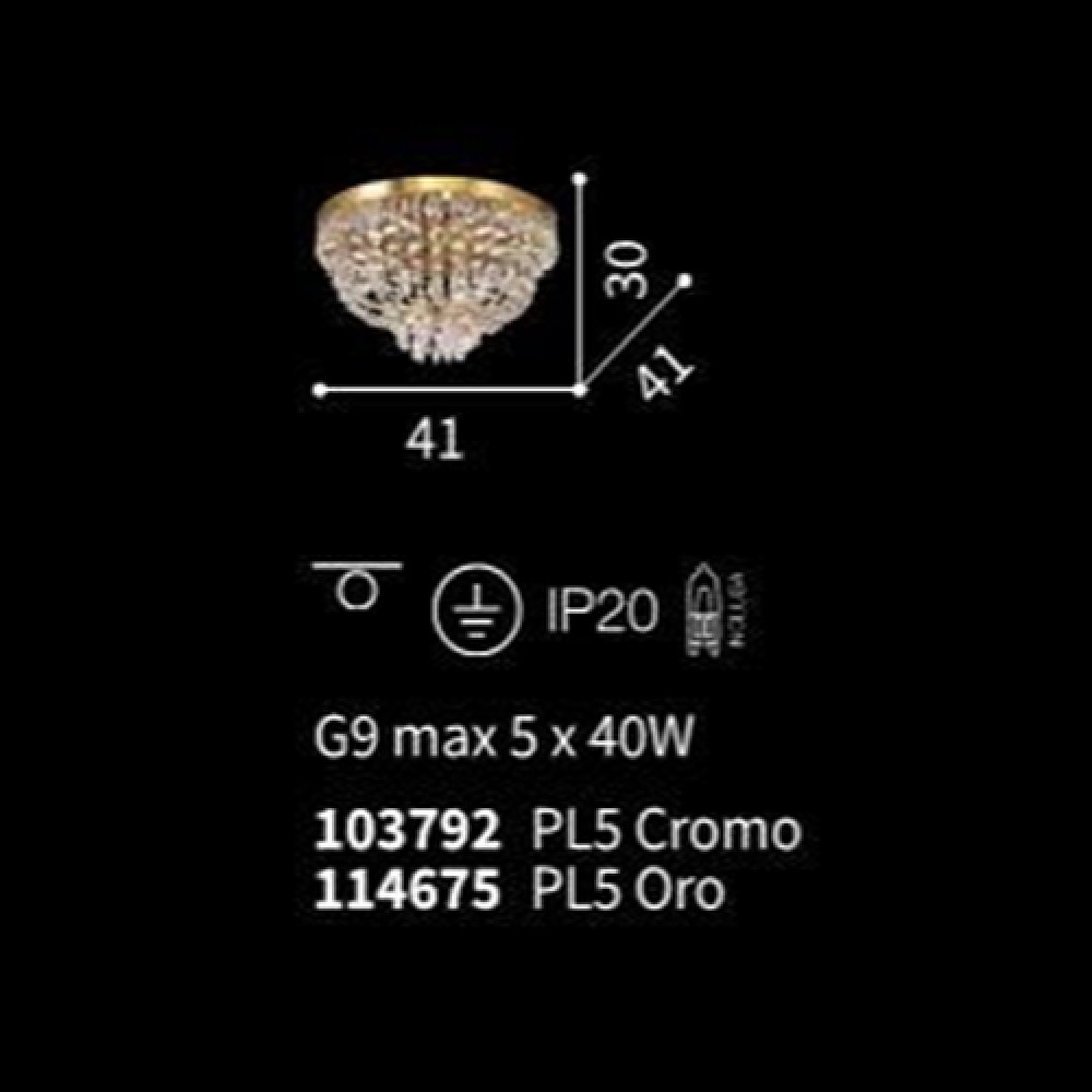 Πλαφονιέρα Κρυστάλλινη Σε Χρωμέ G9 max 5 x 40W CAESAR PL5 IDEAL LUX