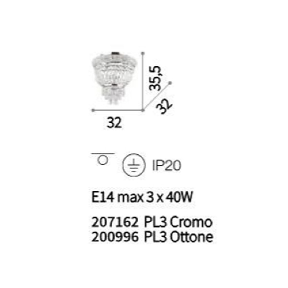 Πλαφονιέρα Κρυστάλλινη Σε Χρωμέ Ø32cm 3 x E14 40W DUBAI PL3 IDEAL LUX