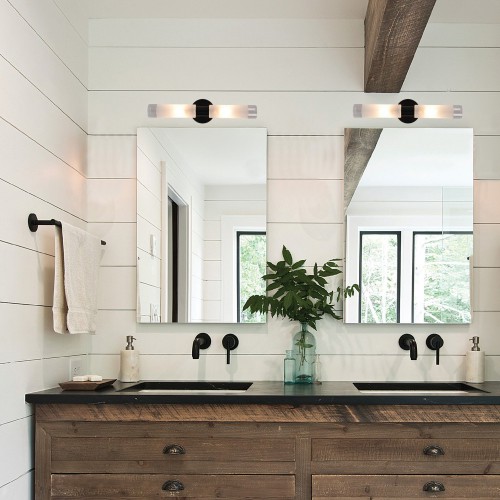 Επιτοίχιο Φωτιστικό Από Μαύρο Μέταλλο Και Αμμοβολή Γυαλί 2x G9 - Inlight