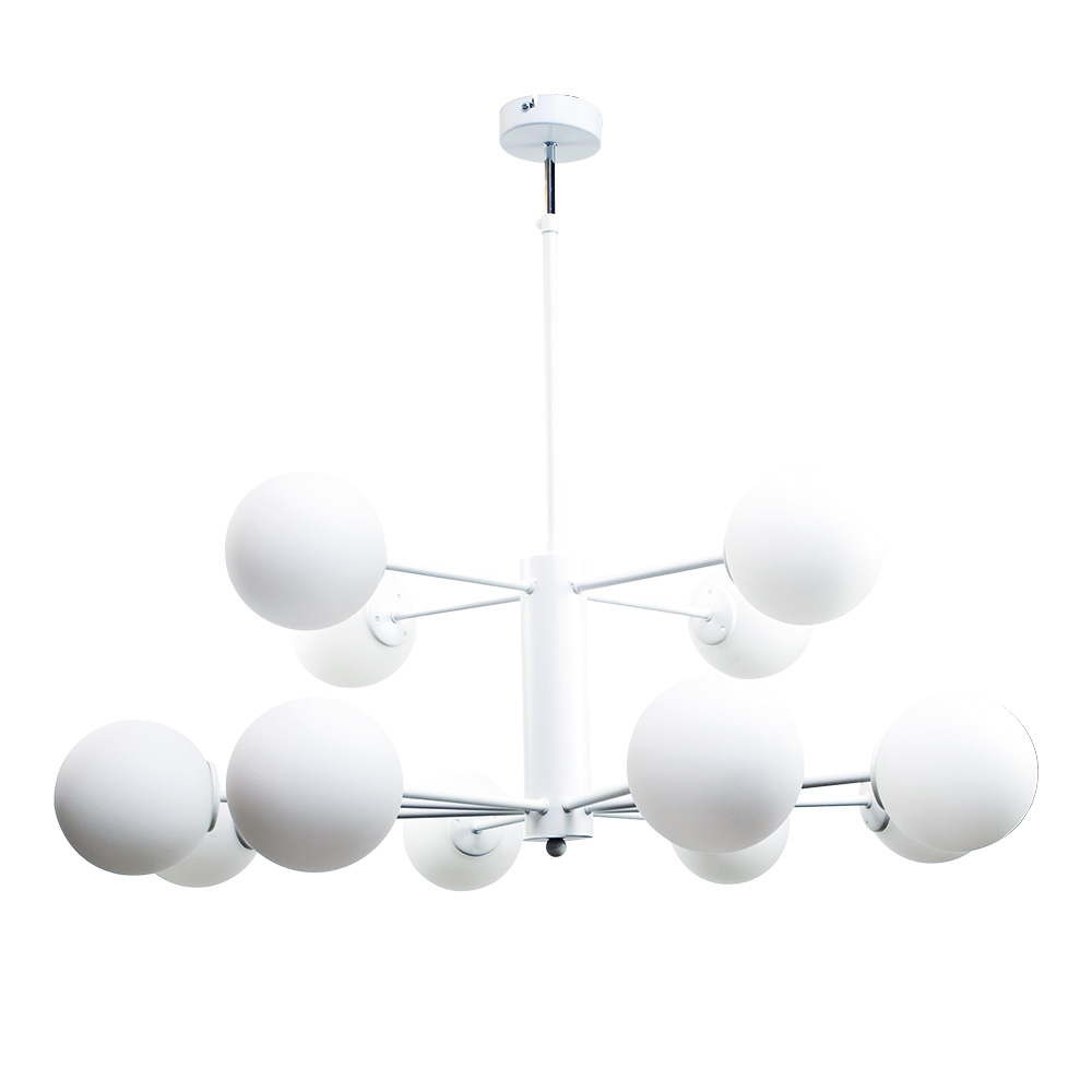 Κρεμαστό φωτιστικό από λευκό μέταλλο και λευκή οπαλίνα 12XG9 D:90cm - InLight