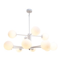 Κρεμαστό φωτιστικό από λευκό μέταλλο και λευκή οπαλίνα 12XG9 D:90cm - InLight