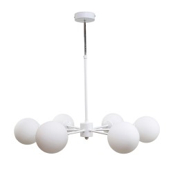 Κρεμαστό φωτιστικό από λευκό μέταλλο και λευκή οπαλίνα 6XG9 D:70cm - InLight