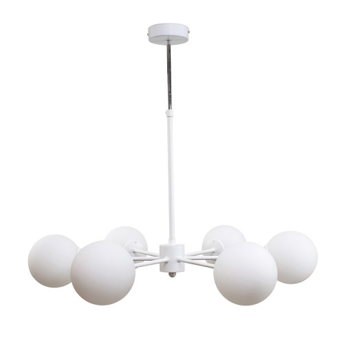 Κρεμαστό φωτιστικό από λευκό μέταλλο και λευκή οπαλίνα 6XG9 D:70cm - InLight