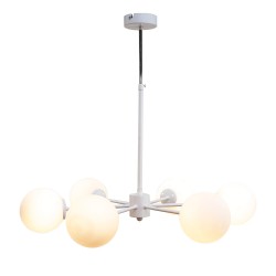 Κρεμαστό φωτιστικό από λευκό μέταλλο και λευκή οπαλίνα 6XG9 D:70cm - InLight