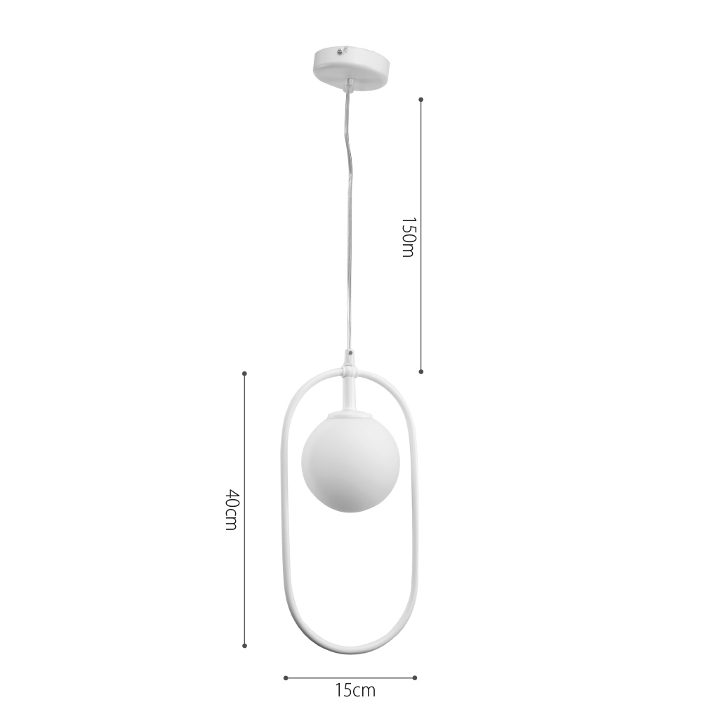 Κρεμαστό φωτιστικό σε λευκή απόχρωση και λευκή οπαλίνα 1XG9 D:40cm - InLight