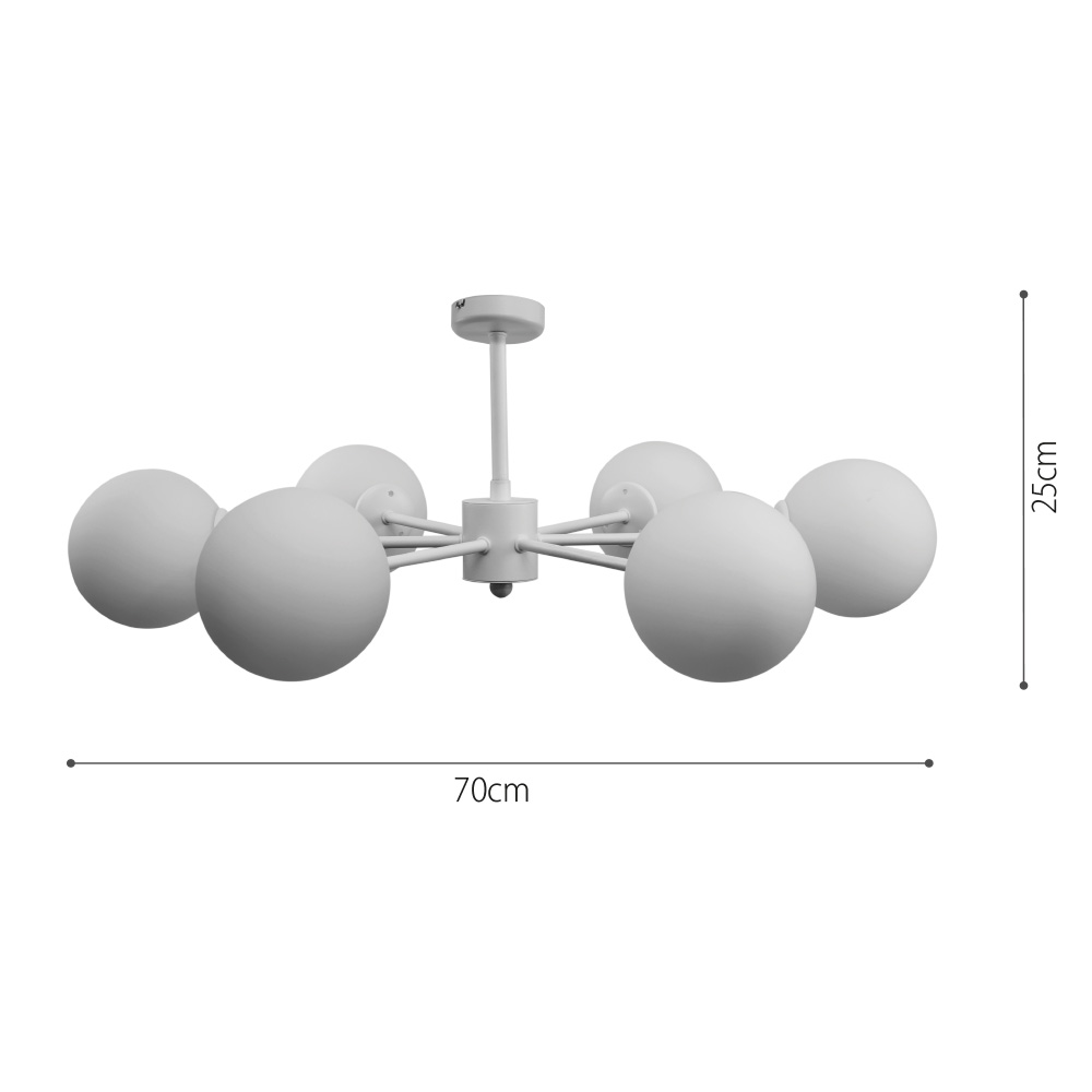 Κρεμαστό φωτιστικό από λευκό μέταλλο και λευκή οπαλίνα 6XG9 D:70cm - InLight