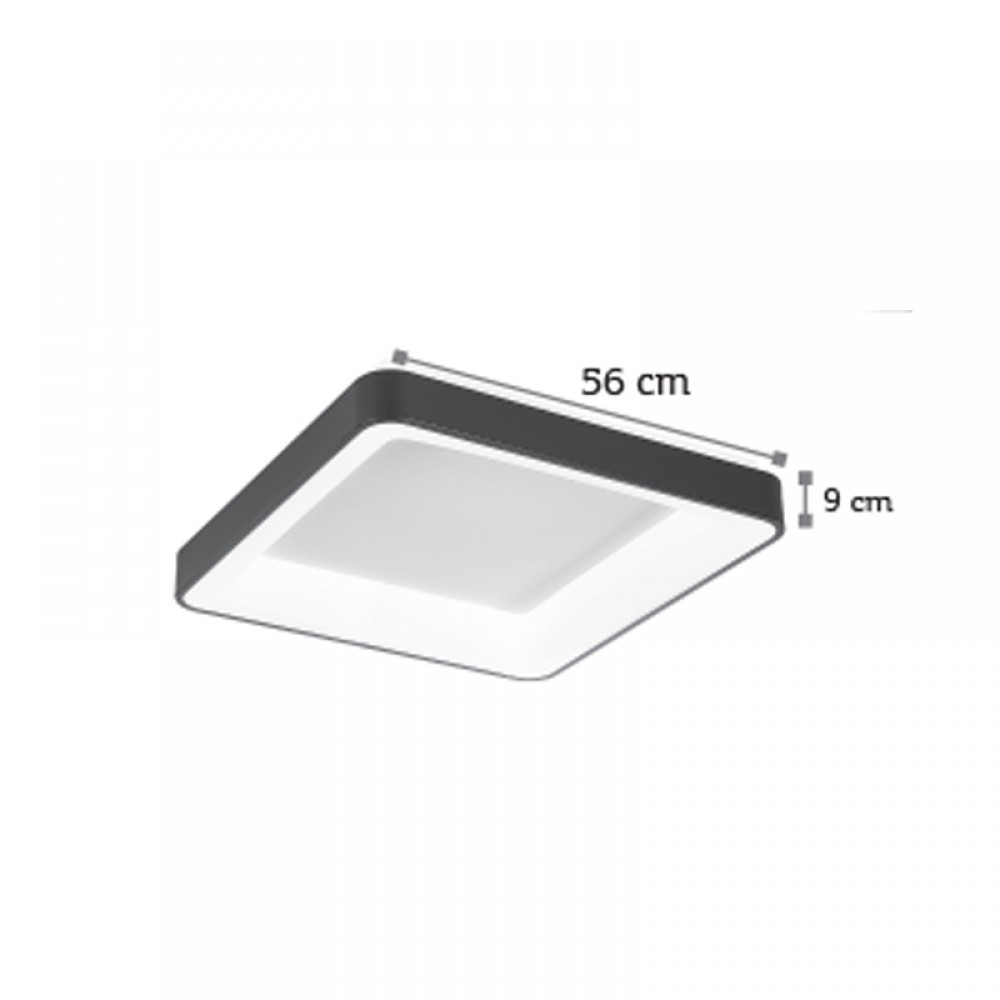 LED Πλαφονιέρα Οροφής Από Μαύρο Μέταλλο και Ακρυλικό Τετράγωνη 58W - InLight