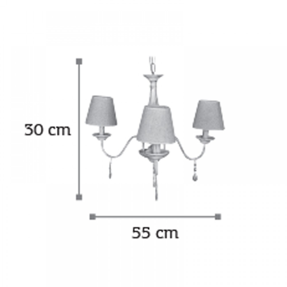 Κρεμαστό Φωτιστικό Από Λευκή Πατίνα, Κρύσταλλα και Υφασμάτινο Καπέλο 3xE14 - InLight