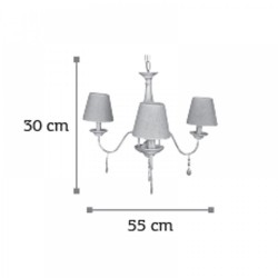 Κρεμαστό Φωτιστικό Από Λευκή Πατίνα, Κρύσταλλα και Υφασμάτινο Καπέλο 3xE14 - InLight