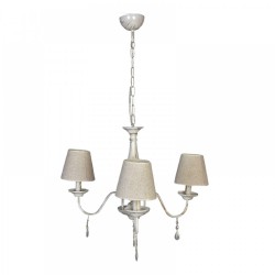 Κρεμαστό Φωτιστικό Από Λευκή Πατίνα, Κρύσταλλα και Υφασμάτινο Καπέλο 3xE14 - InLight