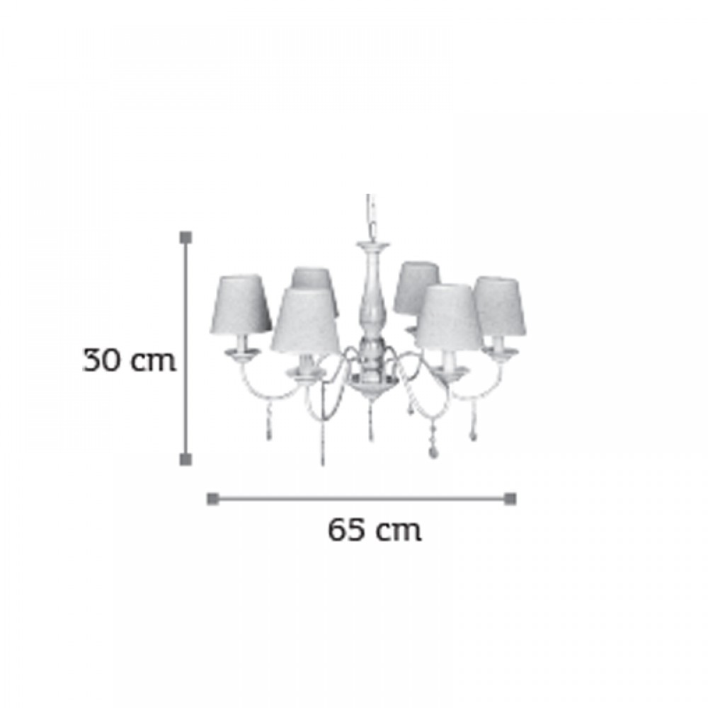 Κρεμαστό Φωτιστικό Από Λευκή Πατίνα, Κρύσταλλα και Υφασμάτινο Καπέλο 6xE14 - InLight