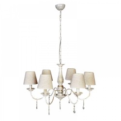 Κρεμαστό Φωτιστικό Από Λευκή Πατίνα, Κρύσταλλα και Υφασμάτινο Καπέλο 6xE14 - InLight