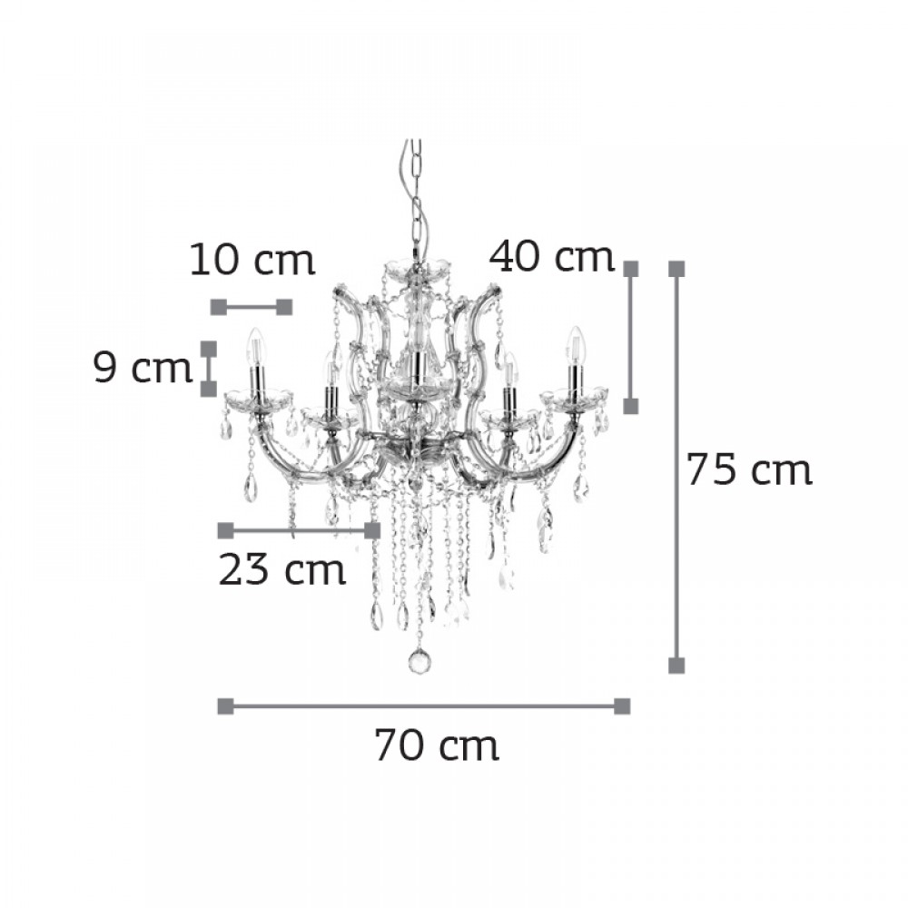 Κρεμαστό Φωτιστικό από Οξυντέ Μέταλλο Γυαλί και Κρύσταλλα 6X E14 - InLight