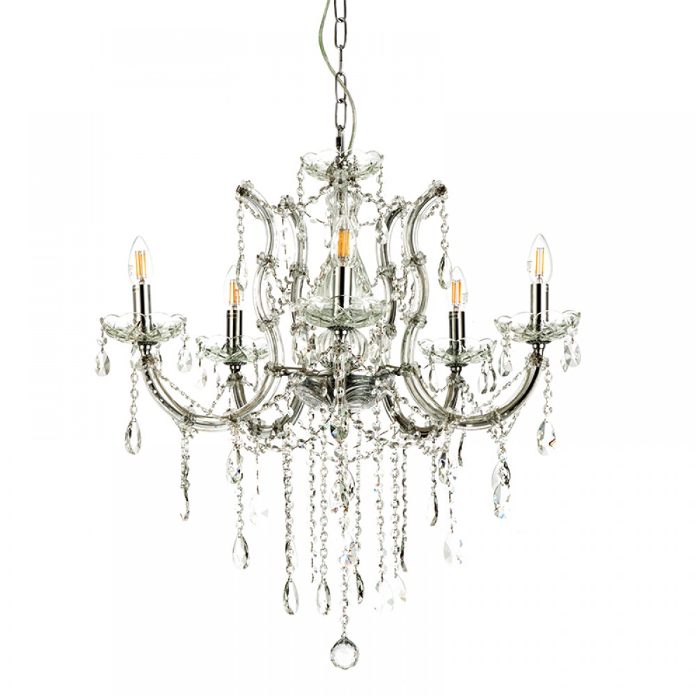 Κρεμαστό Φωτιστικό από Οξυντέ Μέταλλο Γυαλί και Κρύσταλλα 6X E14 - InLight