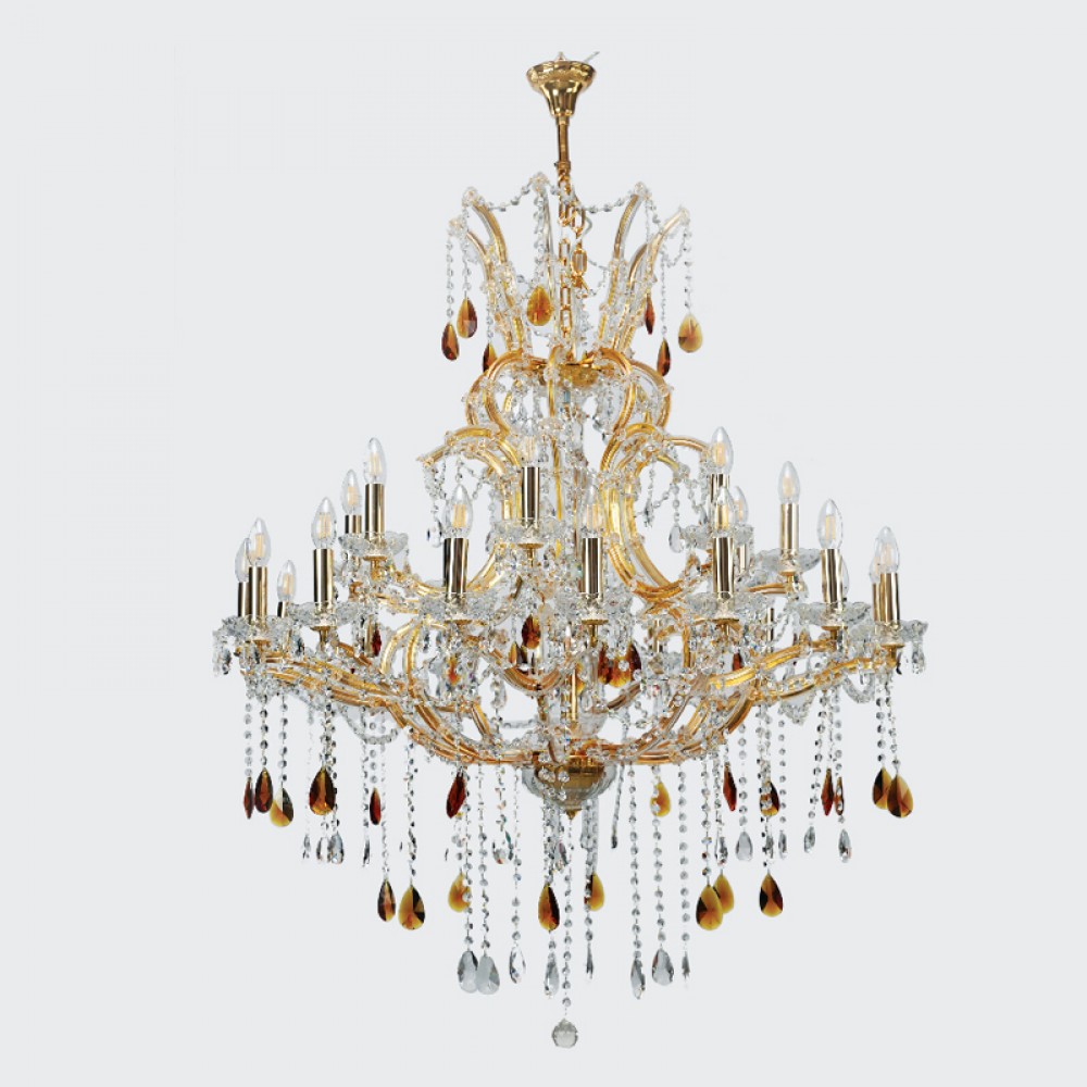 Κρεμαστό Φωτιστικό από Χρυσό Μέταλλο, Γυαλί και Κρύσταλλα 27x E14 - InLight