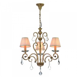 Κρεμαστό Φωτιστικό Από Μπεζ Μέταλλο Κρύσταλλα και Υφασμάτινο Καπέλο 3X E27 - InLight