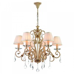 Κρεμαστό Φωτιστικό Από Μπεζ Μέταλλο Κρύσταλλα και Υφασμάτινο Καπέλο 6X E27 - InLight